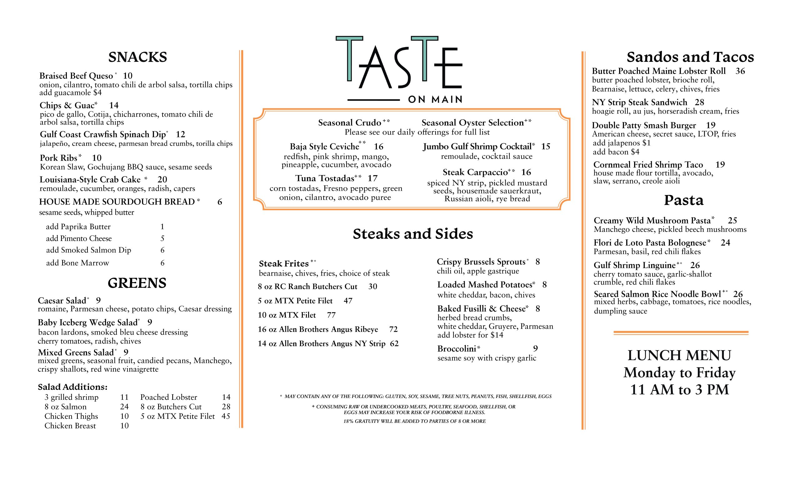 Taste Lunch Menu 9.8.25
