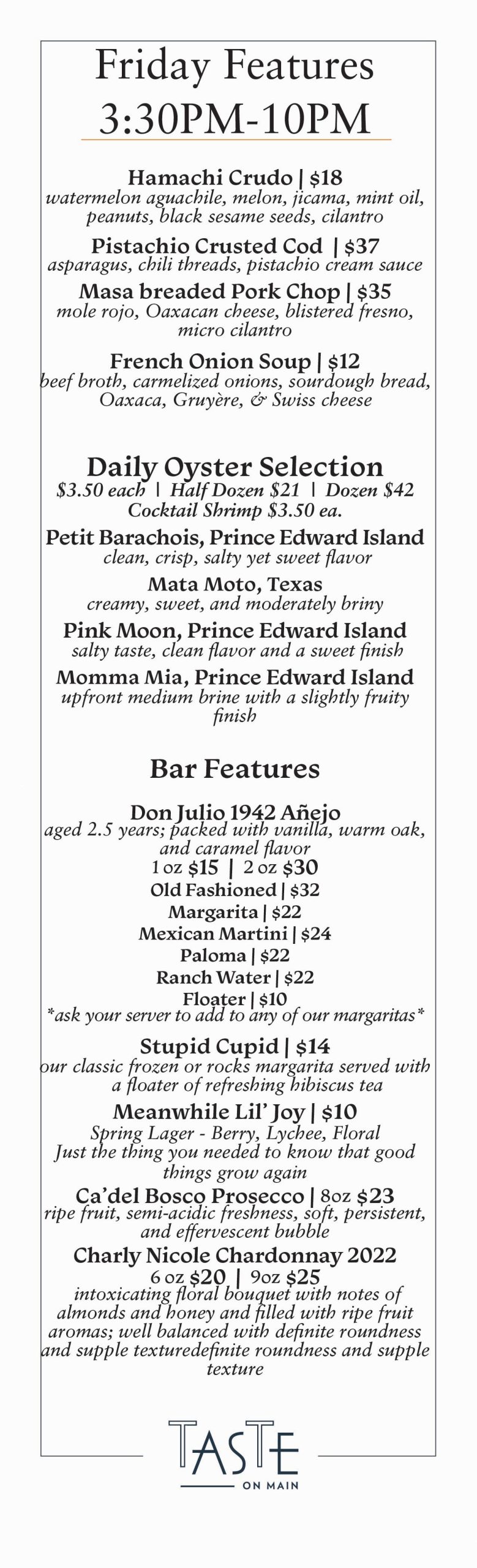 Friday Dinner features