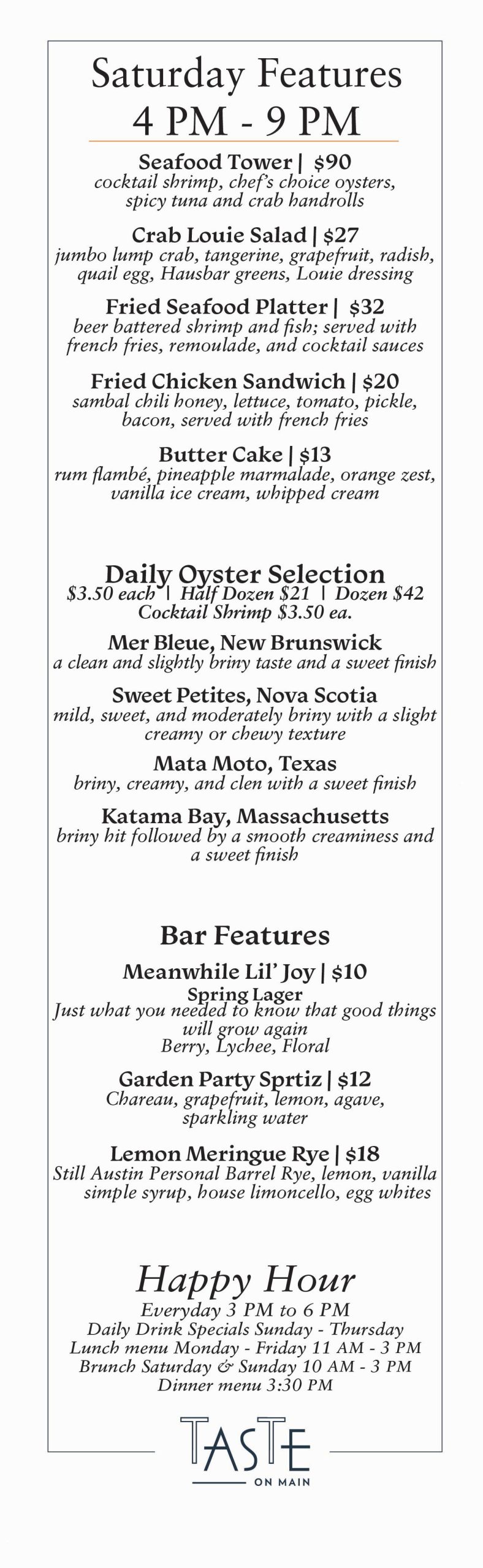 Saturday Dinner features