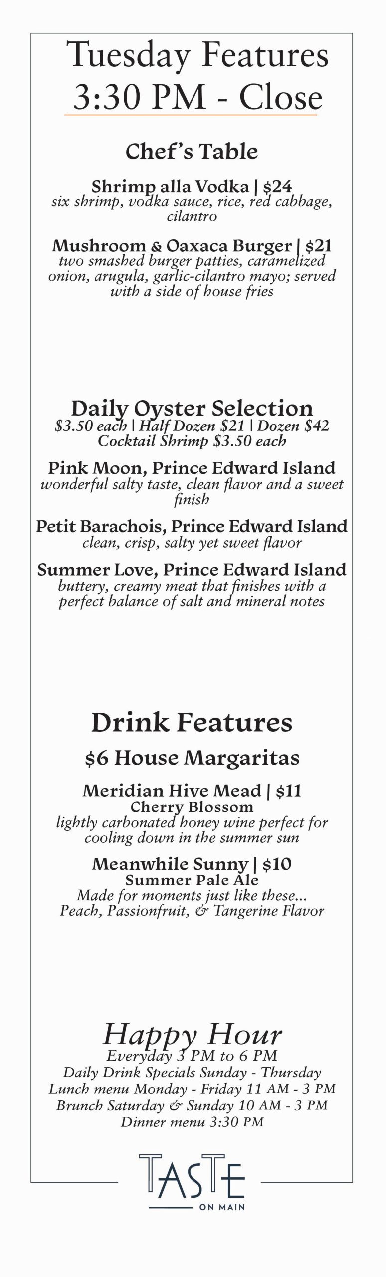 Tuesday Dinner Insert